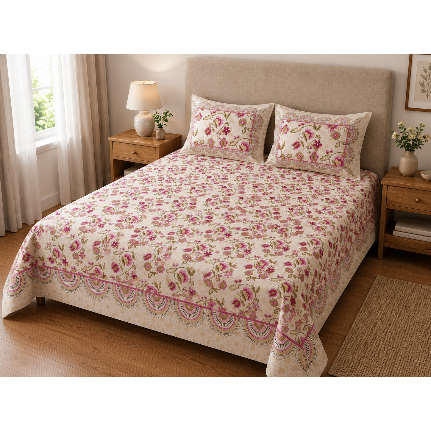 Aaramya Classic Weave Collection blush blossom bedsheet with intricate weave pattern and soft fabric for elegant bedroom decor.
