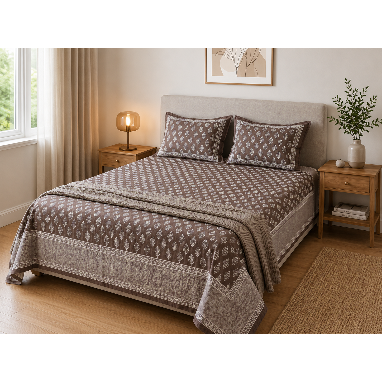 Aaramya Classic Weave Collection Earthstone Elegance bedsheet featuring intricate woven design in earthy tones, by aaramya.